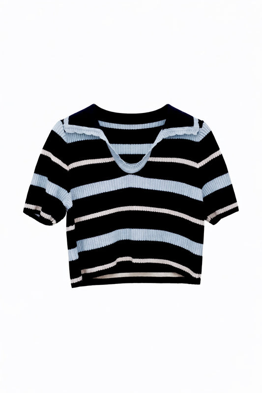 Striped Lightweight Knit Polo Top