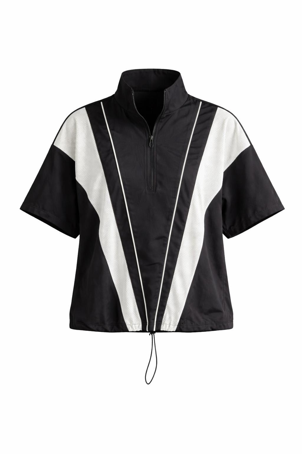 Naylon & Mesh Contrast Half Zip-up Short SLV Top
