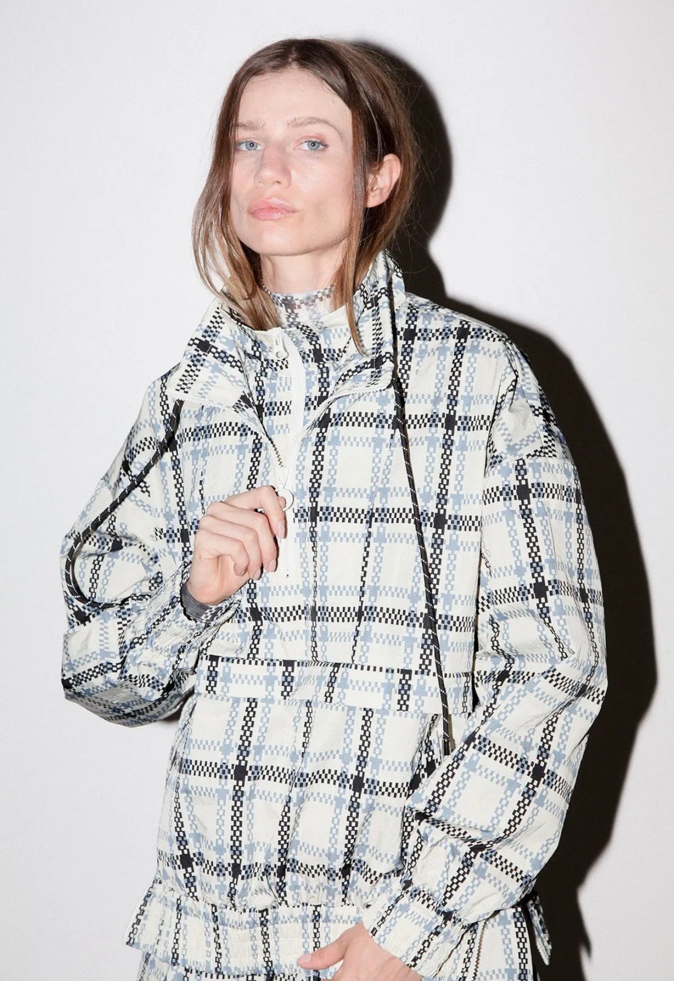 01 - Plaid Mock Neck Jacket