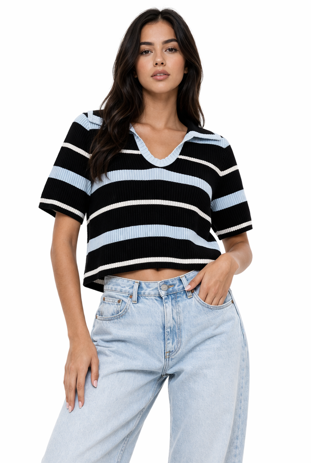 Striped Lightweight Knit Polo Top
