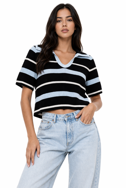 Striped Lightweight Knit Polo Top