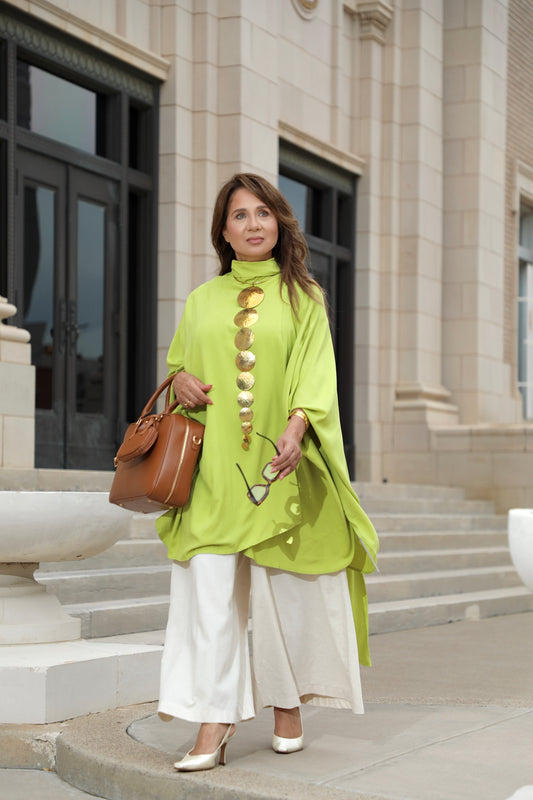 Draped Turtleneck Viscose Kimono Top