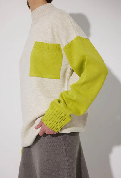 01 - Lime Theory color-block tunic sweater
