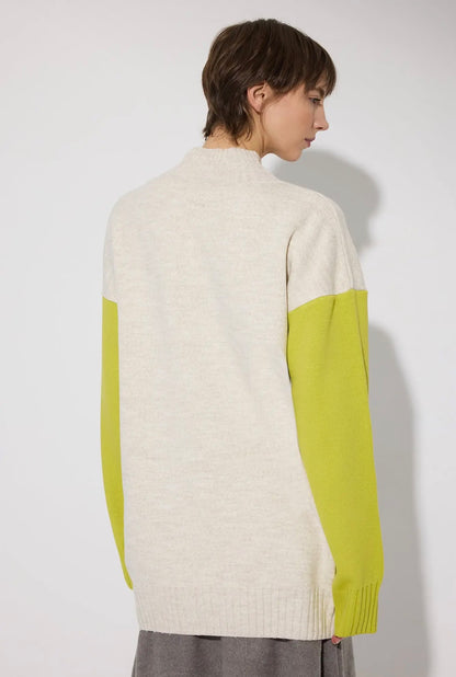 01 - Lime Theory color-block tunic sweater