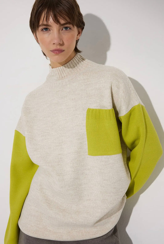 01 - Lime Theory color-block tunic sweater