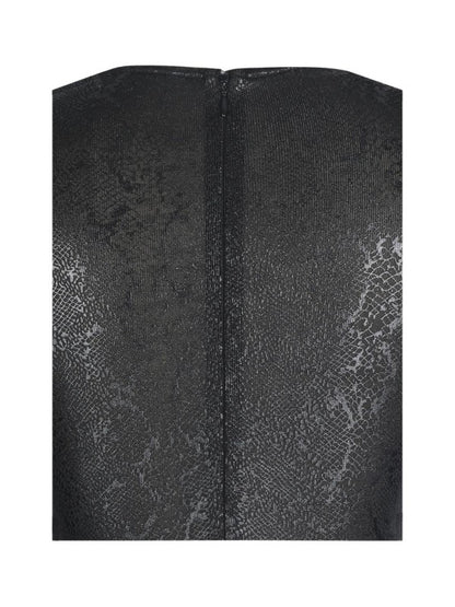 01 - ILYSIA BLACK V-NECK PLUNGE SNAKESKIN
MERMAID HEM MAXI DRESS