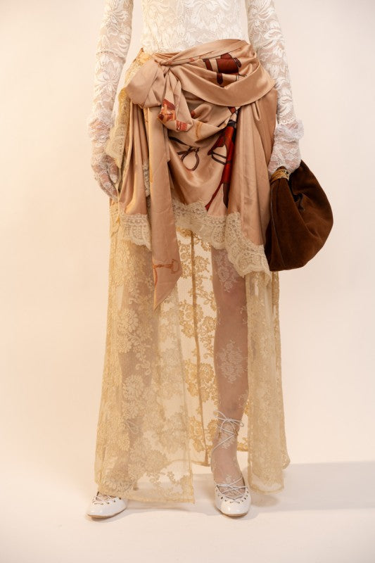 SATIN WRAP DRAPE LACE SKIRT