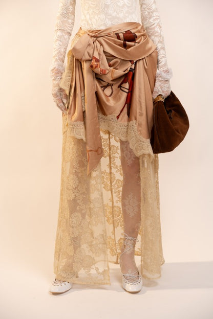 SATIN WRAP DRAPE LACE SKIRT