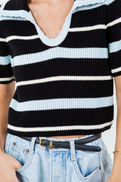 Striped Lightweight Knit Polo Top