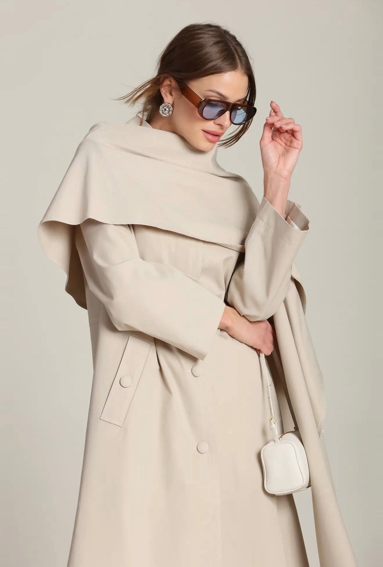 02 - Taupe Convertible Scarf Trench