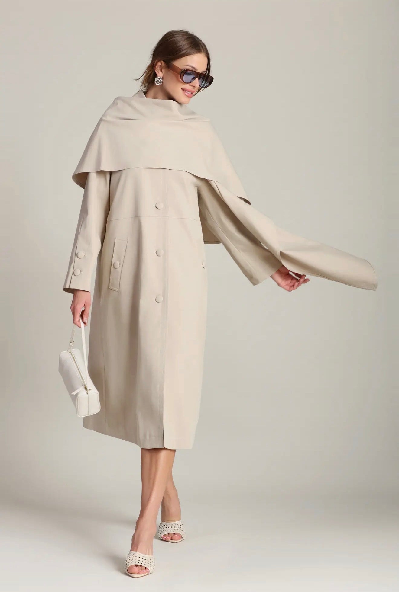 02 - Taupe Convertible Scarf Trench