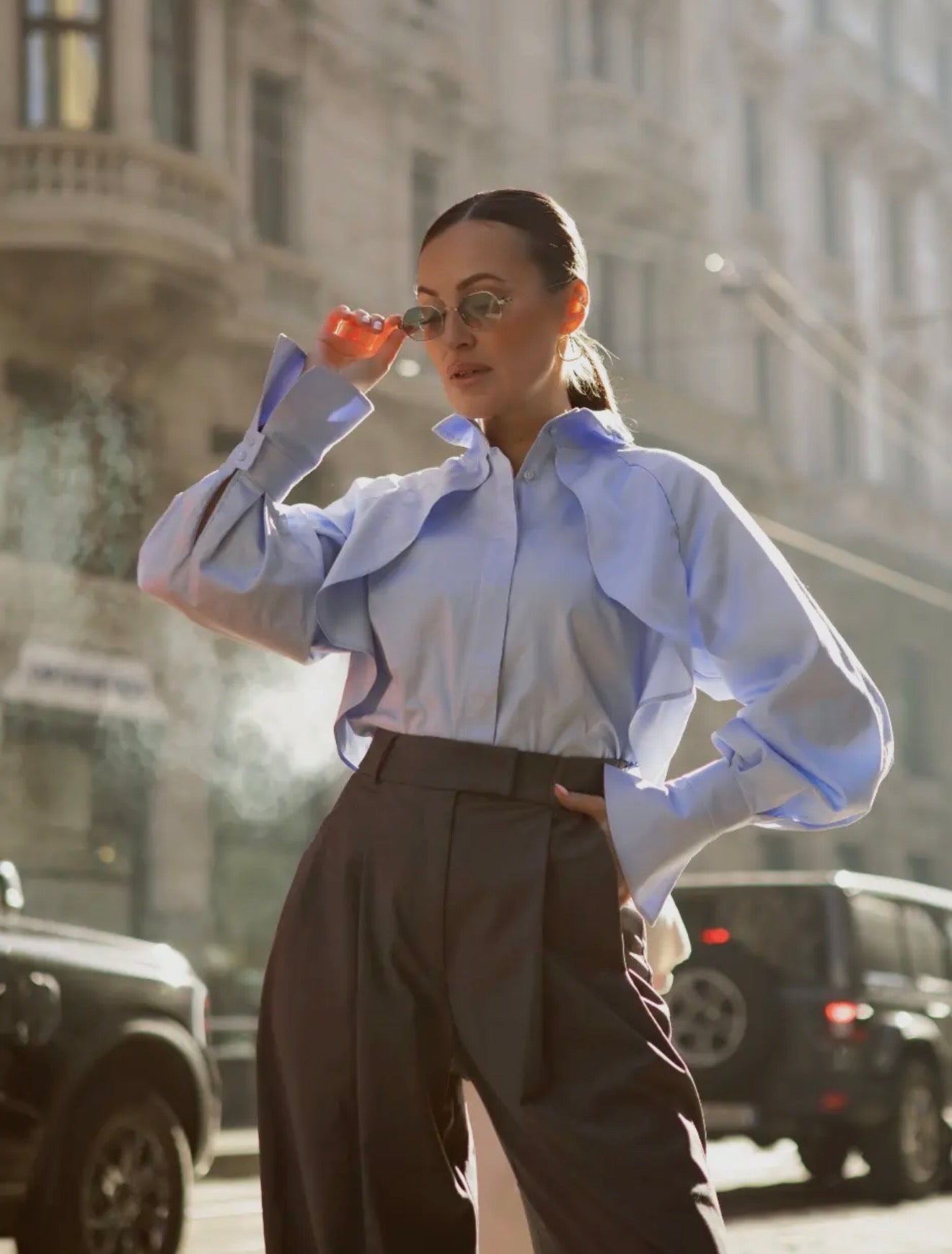 05 - Alicia Business Style Blue Cotton Shirt