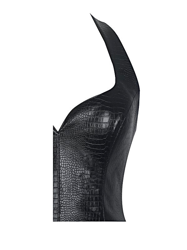 03 - Gardenia Black Leather Midi Sweetheart Dress