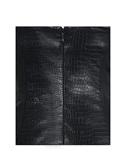 03 - Gardenia Black Leather Midi Sweetheart Dress