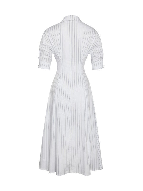 04 - Palina Pinstripes Cotton Midi Preppy Shirt Dress