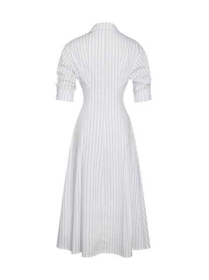 04 - Palina Pinstripes Cotton Midi Preppy Shirt Dress