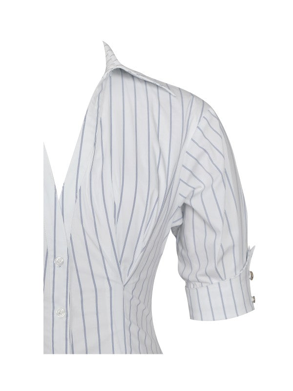 04 - Palina Pinstripes Cotton Midi Preppy Shirt Dress