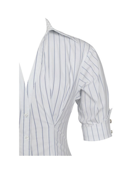 04 - Palina Pinstripes Cotton Midi Preppy Shirt Dress