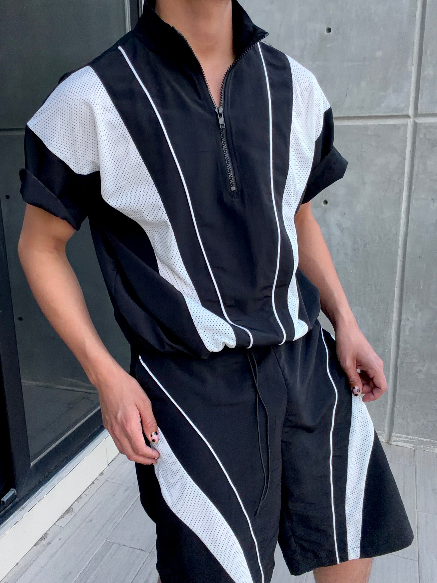 Naylon & Mesh Contrast Bermudas Pants