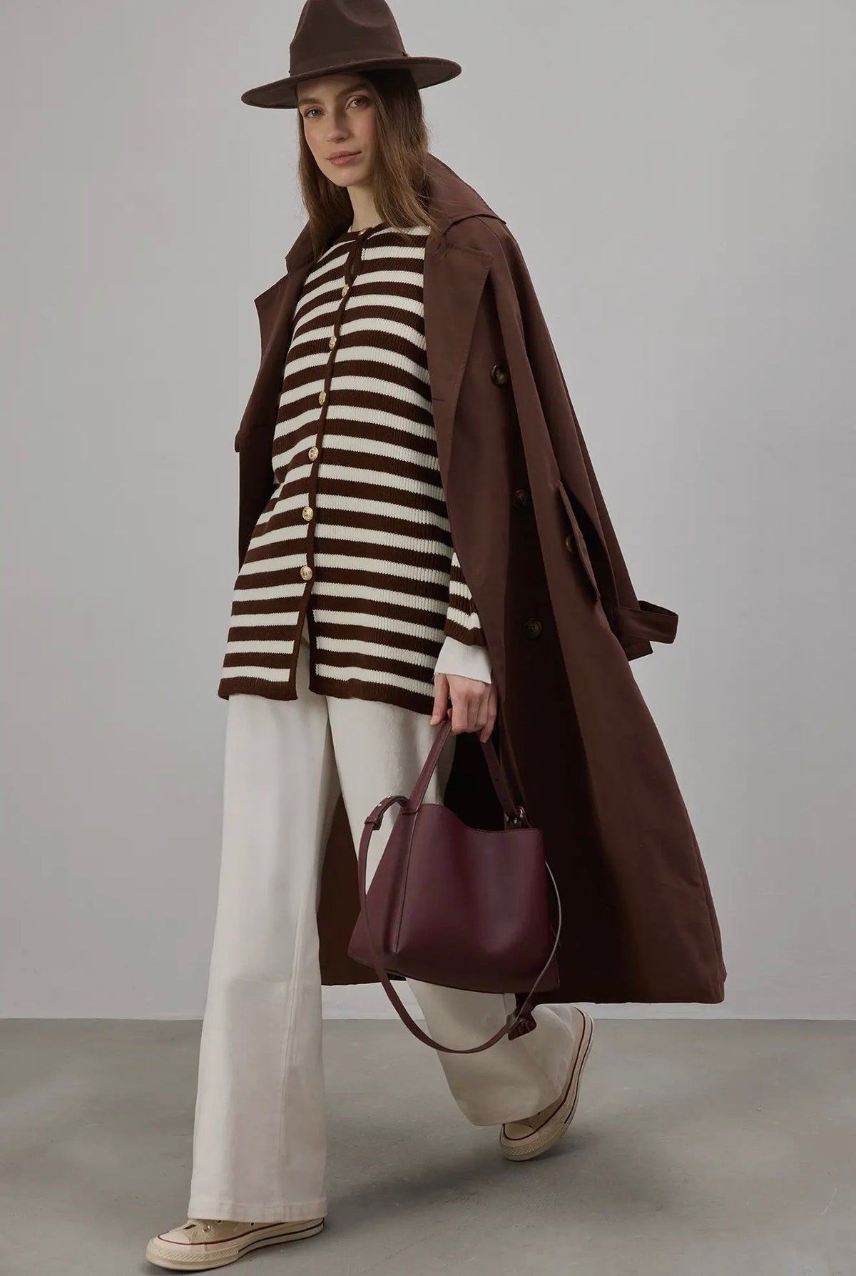 13 - Striped Long Jacket with Golden Buttons