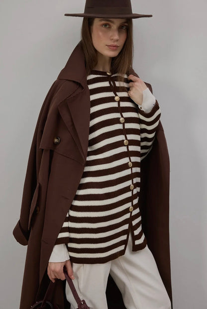 13 - Striped Long Jacket with Golden Buttons