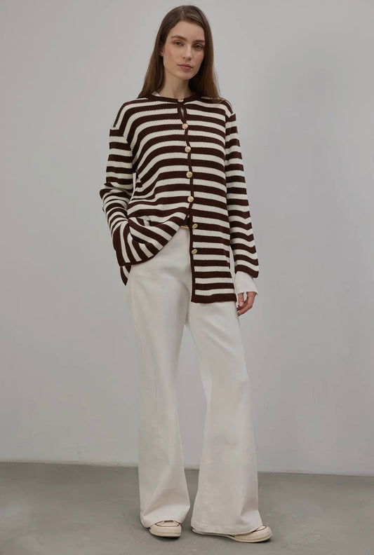 13 - Striped Long Jacket with Golden Buttons
