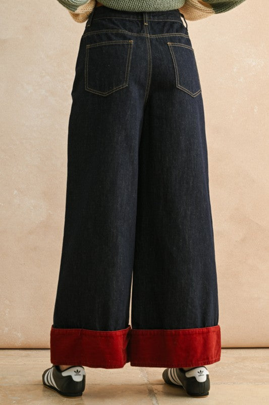 Wide Leg With Contrasted Cuffed Pants