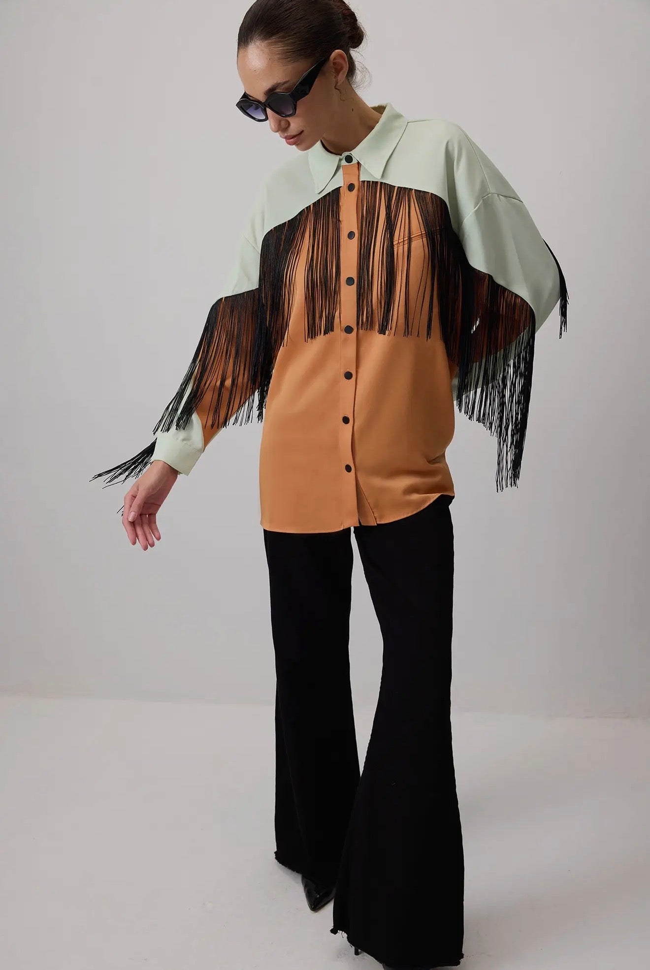Colorblock Satin Fringe Shirt – Western Inspired