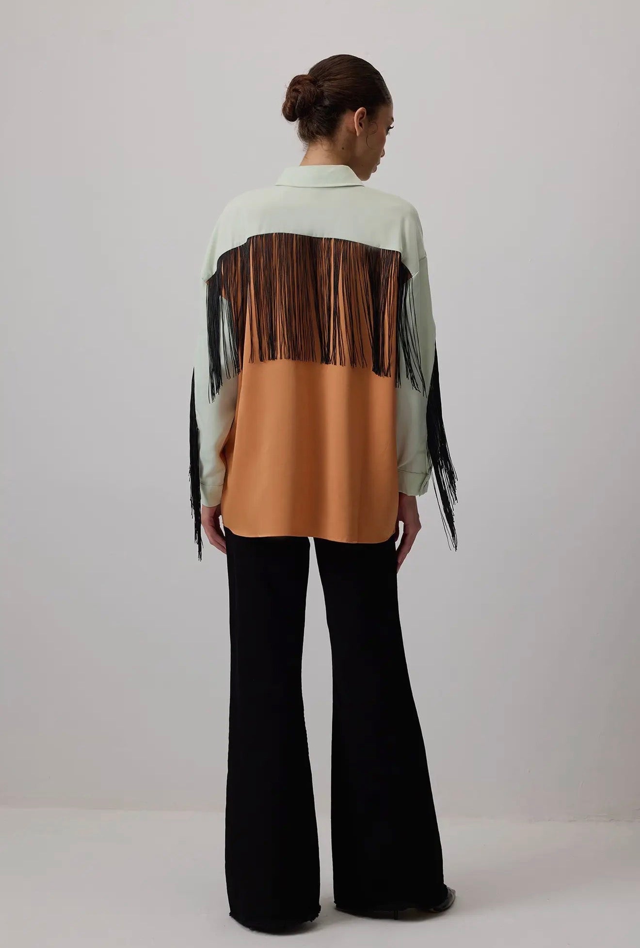 Colorblock Satin Fringe Shirt – Western Inspired