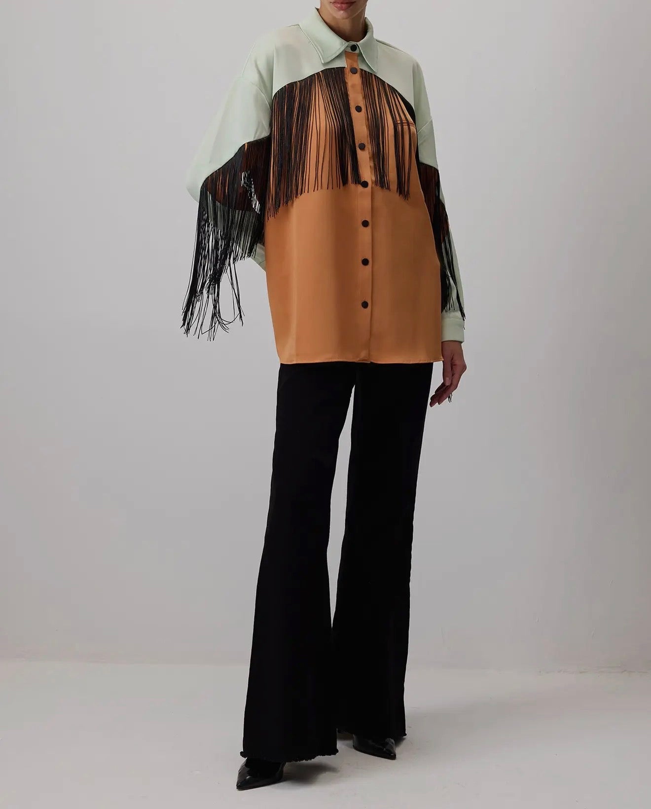 Colorblock Satin Fringe Shirt – Western Inspired