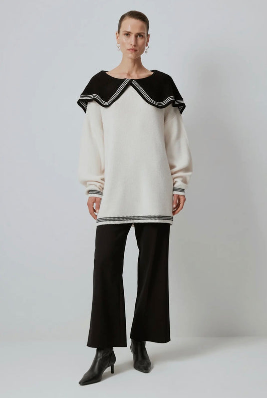Two-Tone Wide Collar Knit Sweater