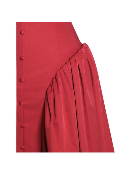 Ahla Red Drop Waist Midi Dress With Buttons