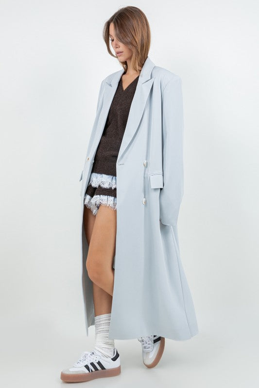 Light Woven Button Closure Long Blazer Jacket