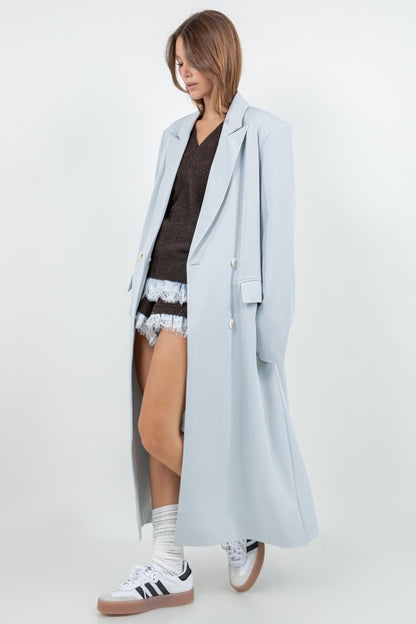 Light Woven Button Closure Long Blazer Jacket