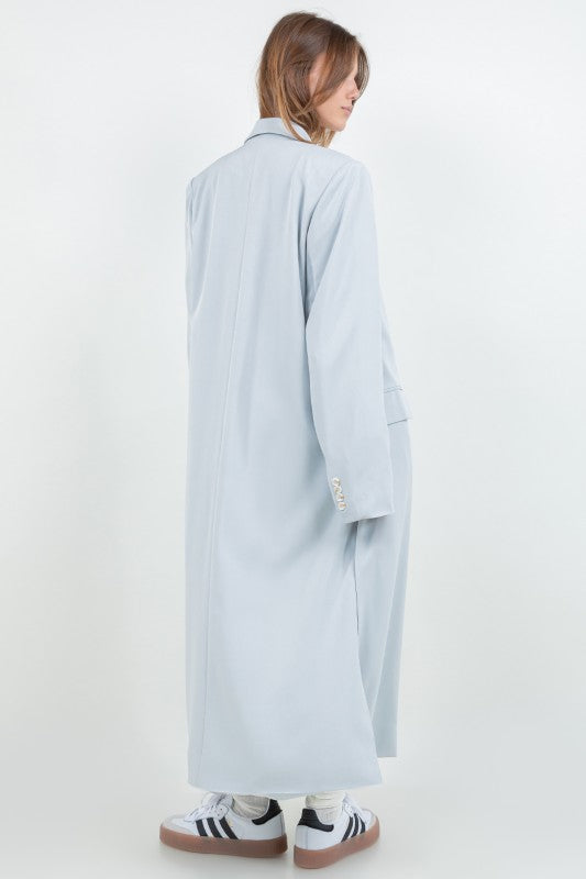 Light Woven Button Closure Long Blazer Jacket