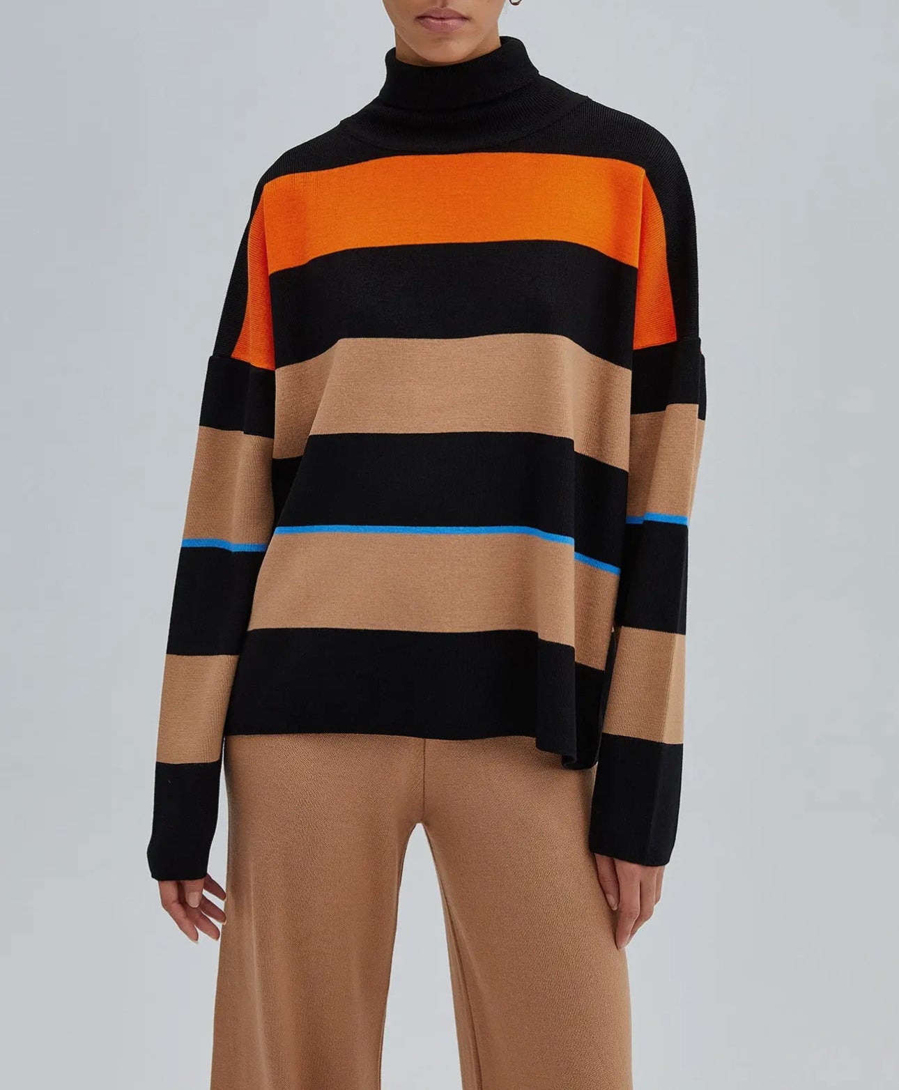 Oversized Striped Turtlekneck Knit Tunic