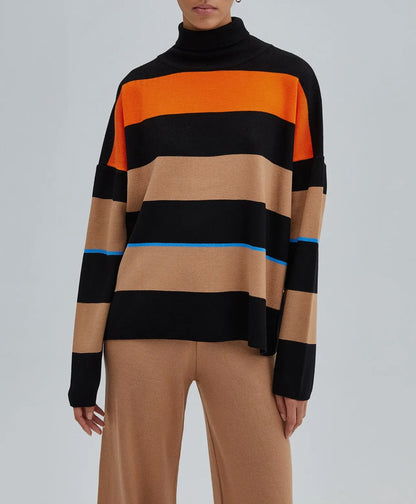 Oversized Striped Turtlekneck Knit Tunic