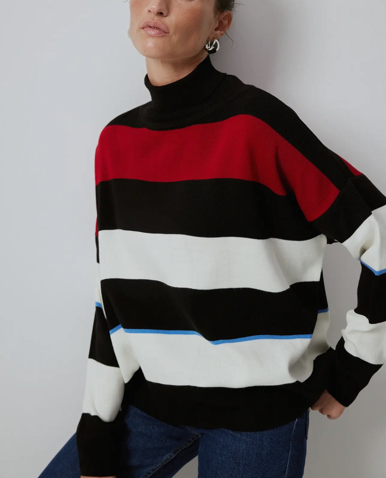 Oversized Striped Turtleneck Knit Sweater