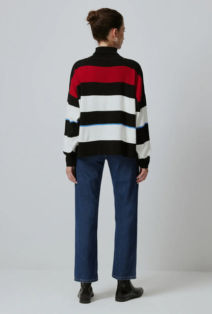Oversized Striped Turtleneck Knit Sweater