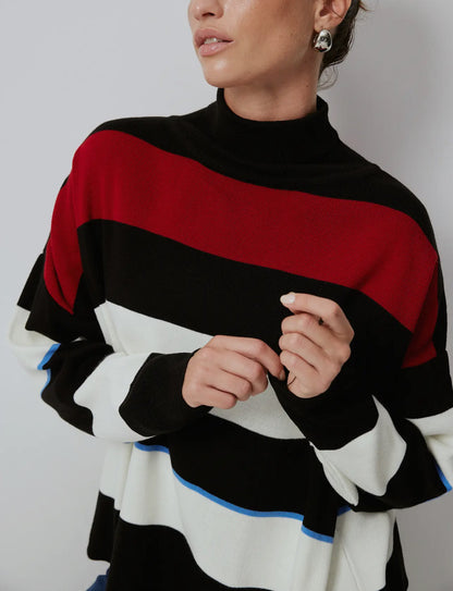 Oversized Striped Turtleneck Knit Sweater