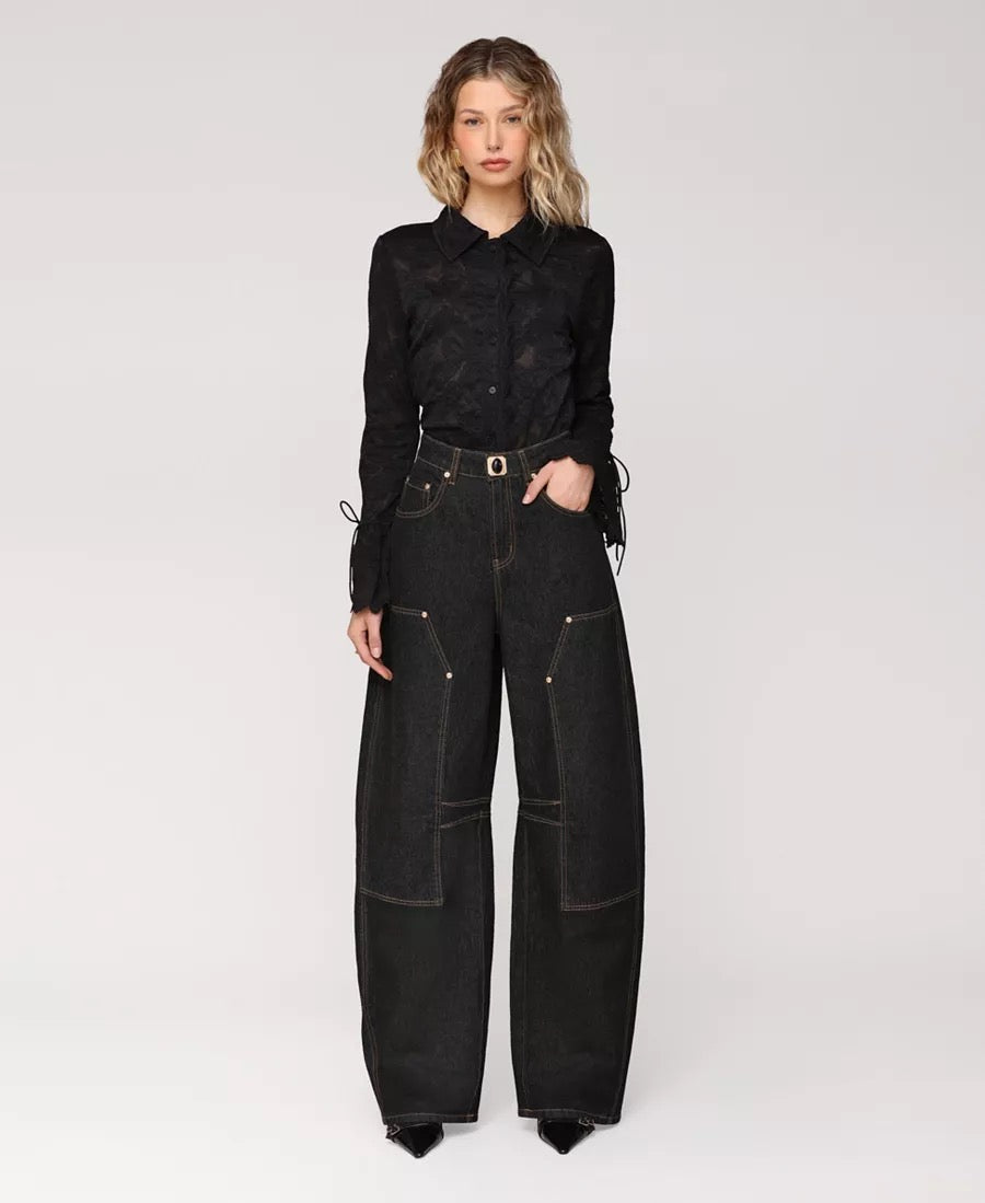 Ura - High-Waist Wide-Leg Black Denim