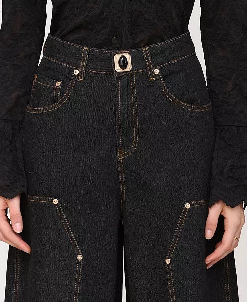 Ura - High-Waist Wide-Leg Black Denim