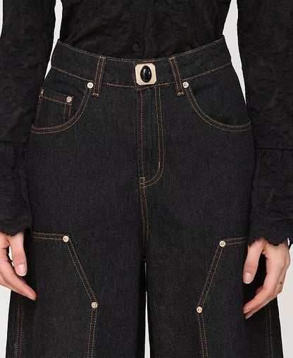 Ura - High-Waist Wide-Leg Black Denim