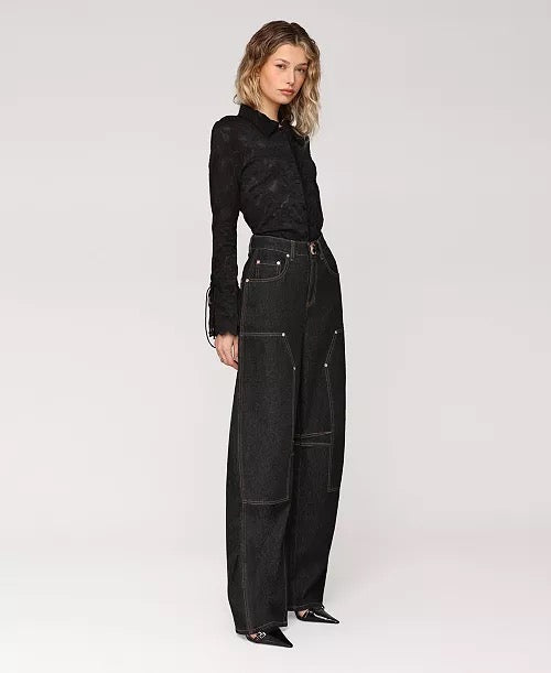 Ura - High-Waist Wide-Leg Black Denim