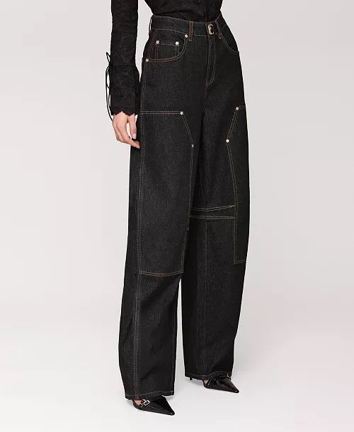 Ura - High-Waist Wide-Leg Black Denim