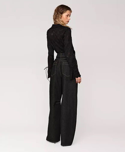 Ura - High-Waist Wide-Leg Black Denim