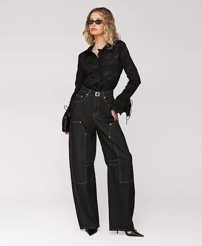 Ura - High-Waist Wide-Leg Black Denim