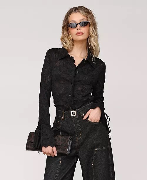 Ura - High-Waist Wide-Leg Black Denim