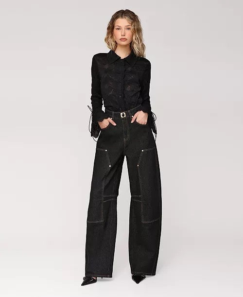 Ura - High-Waist Wide-Leg Black Denim