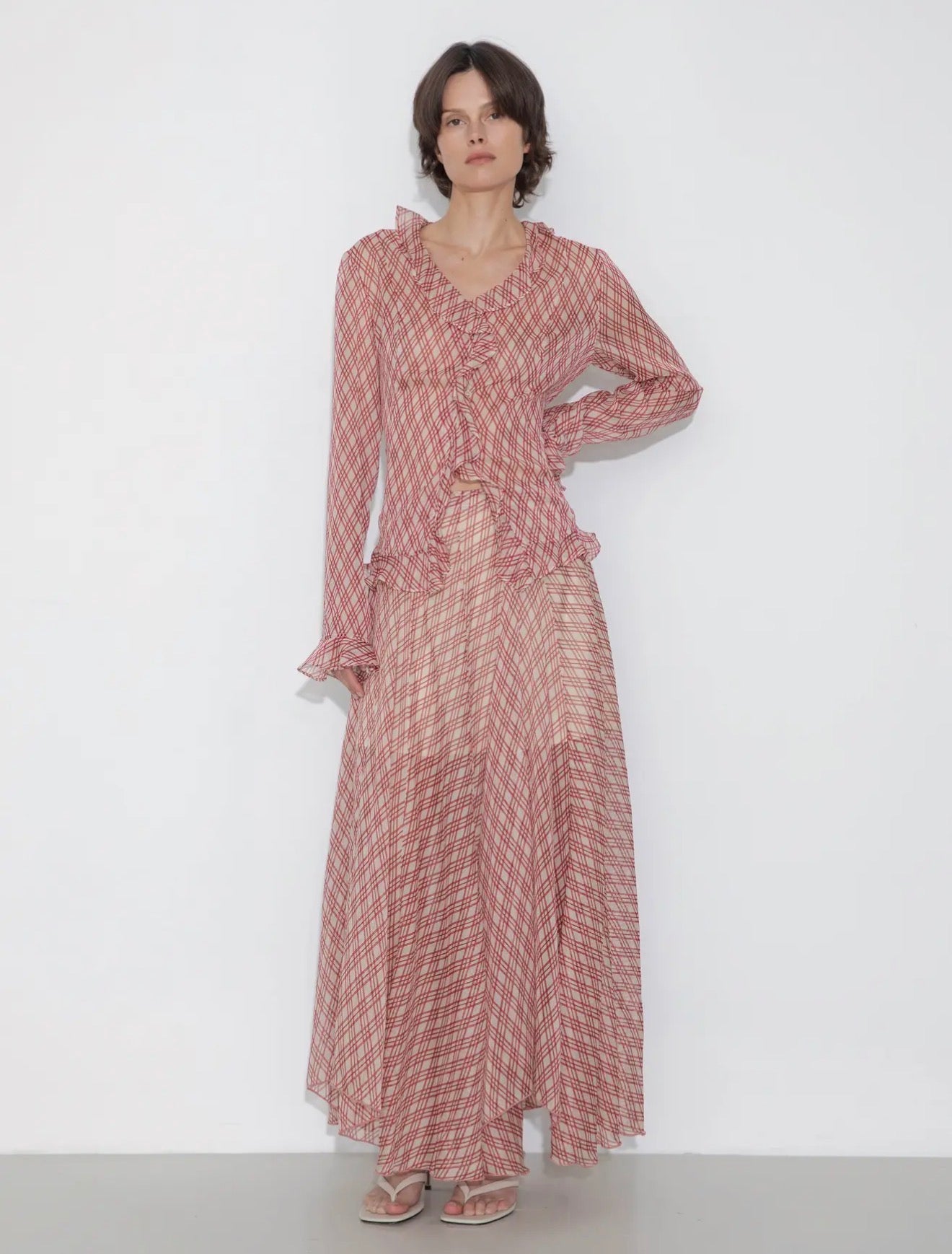 01 - Crimson Plaid Ruffle Blouse